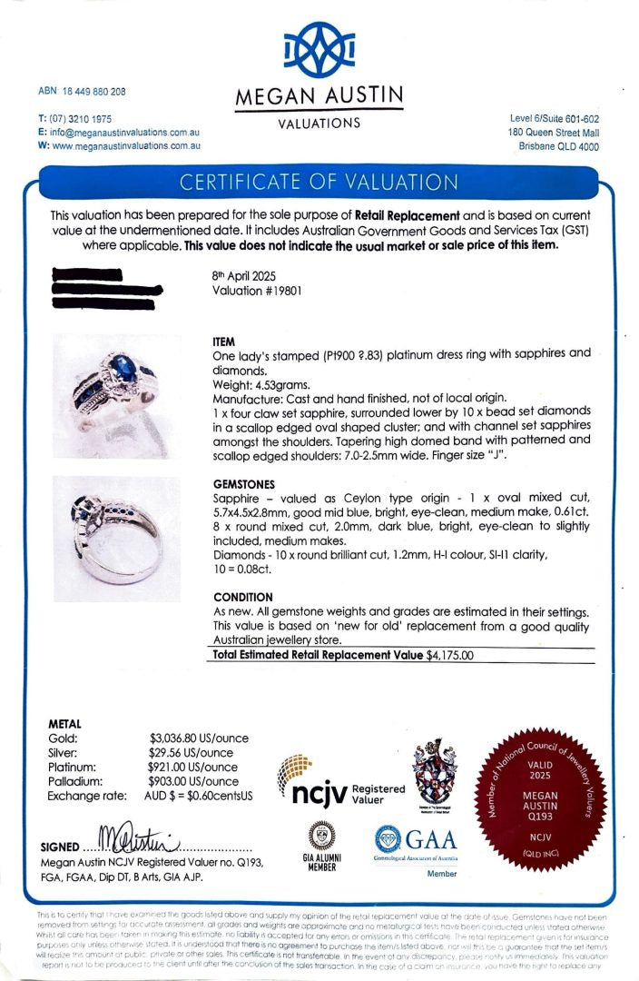Platinum 0.77ct Ceylon-Type Blue Sapphire & Diamond Cluster Ring image 4