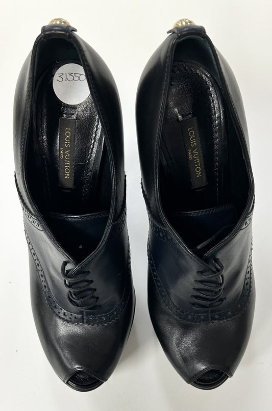 LOUIS VUITTON BLACK/NAVY LEATHER PEEP TOE PLATFORMS image 1