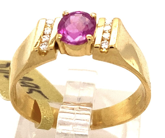 18ct Yellow Gold Pink Sapphire & Diamond Ring image 1