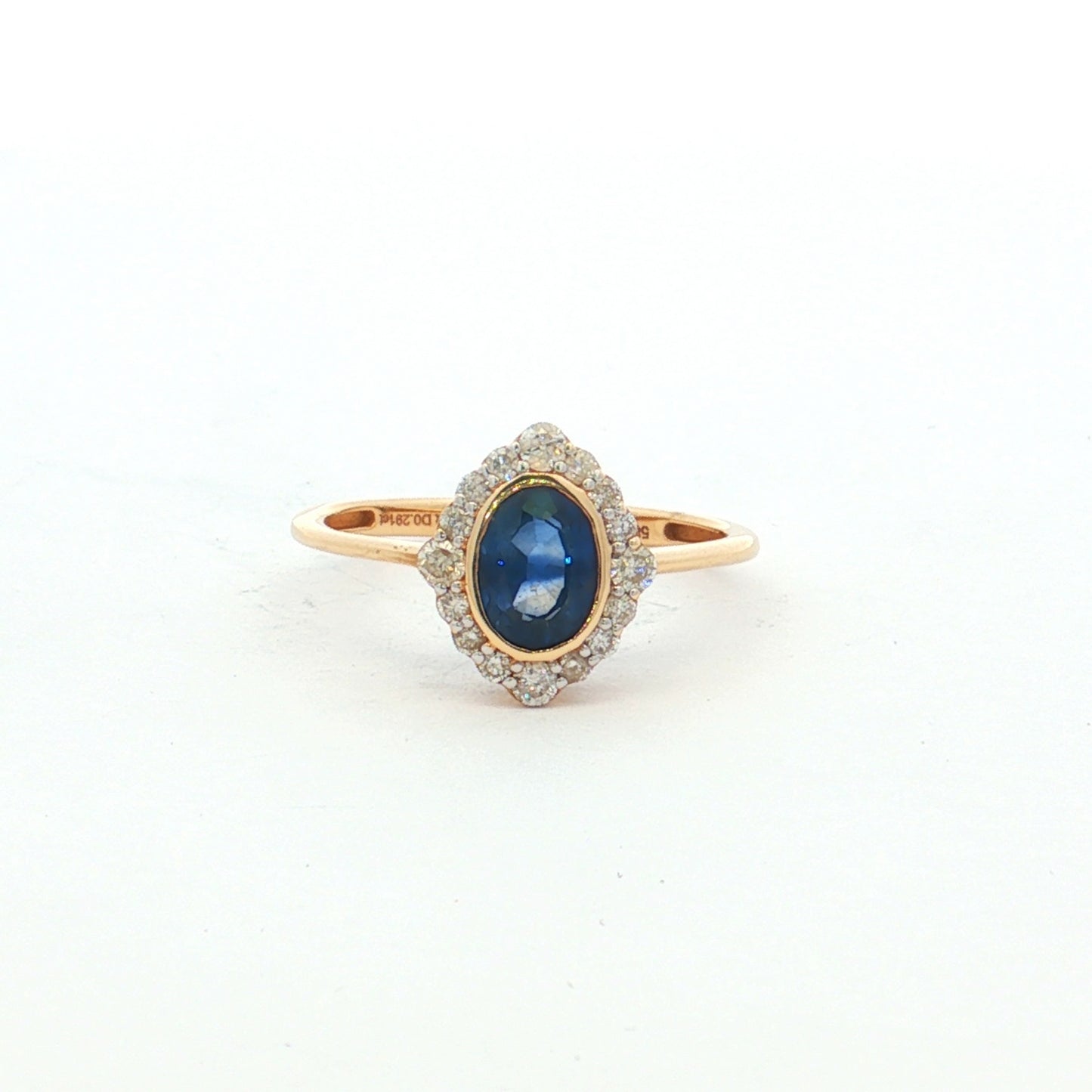 Yellow Gold Blue Sapphire & Diamond Cluster Ring
