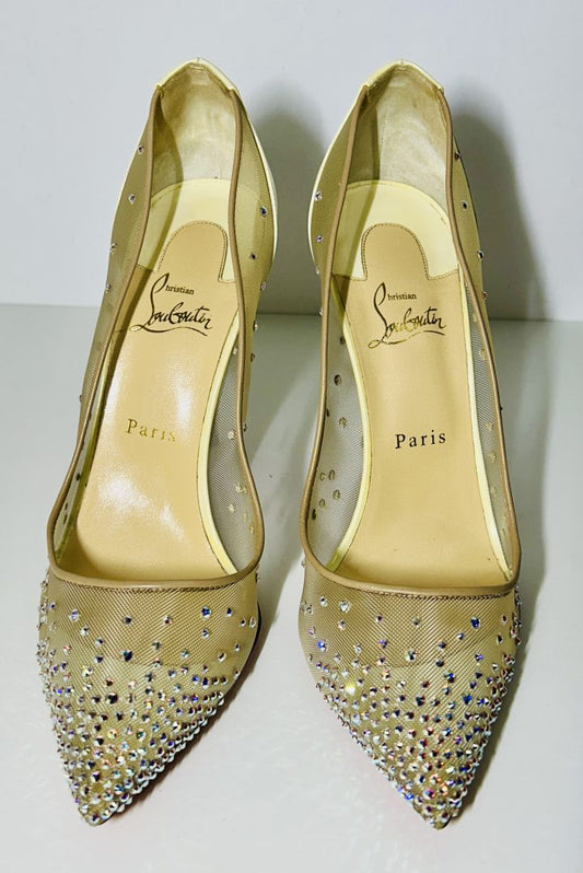 Christian Louboutin Follies Strass 100 Nude Mesh & Crystal Pumps image 1
