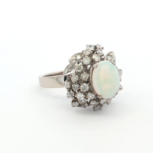 White Gold Crystal Opal & Diamond Cluster Ring