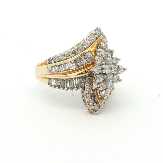 Yellow Gold Diamond Cluster Dress Ring
