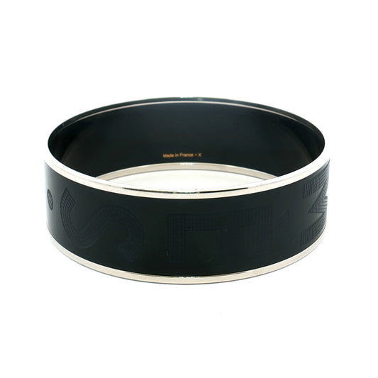 Hermès Wide Black Enamel Silver Bangle