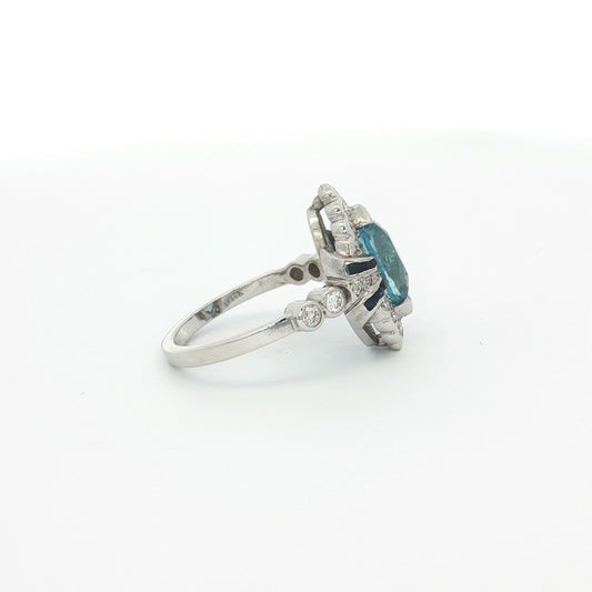 Natural Aquamarine & Blue Sapphire Diamond Ring