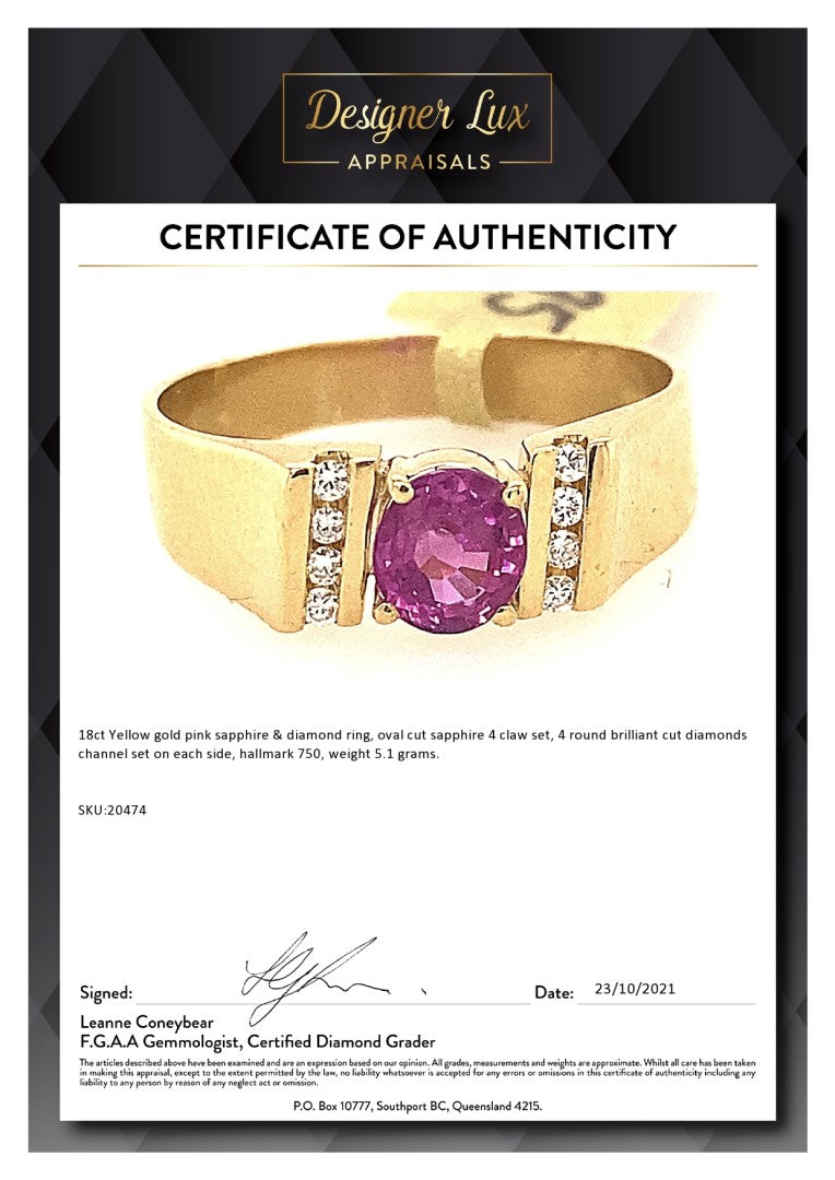 18ct Yellow Gold Pink Sapphire & Diamond Ring image 3