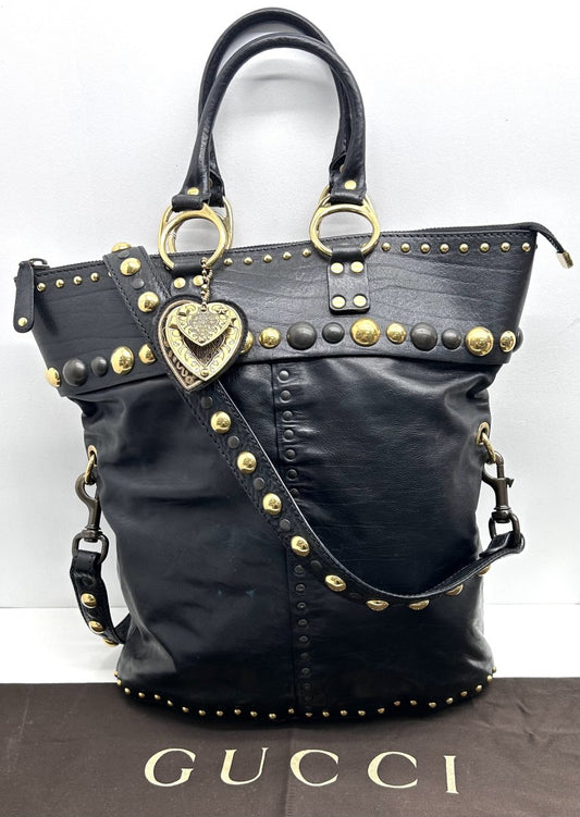 Vintage Gucci Babouska Heart Large Black Studded Leather Tote/Shopper Bag image 1
