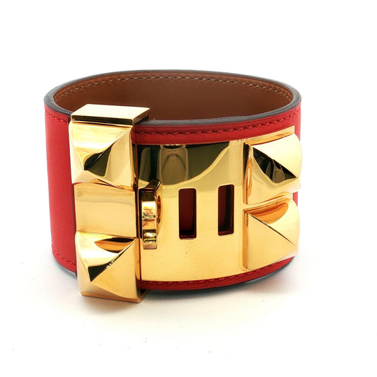 Hermès Collier de Chien Red Leather Gold Bracelet
