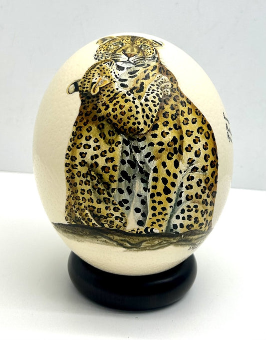 Hand Painted 'Leopards Panthera Pardus' Ostrich Egg Shell image 1