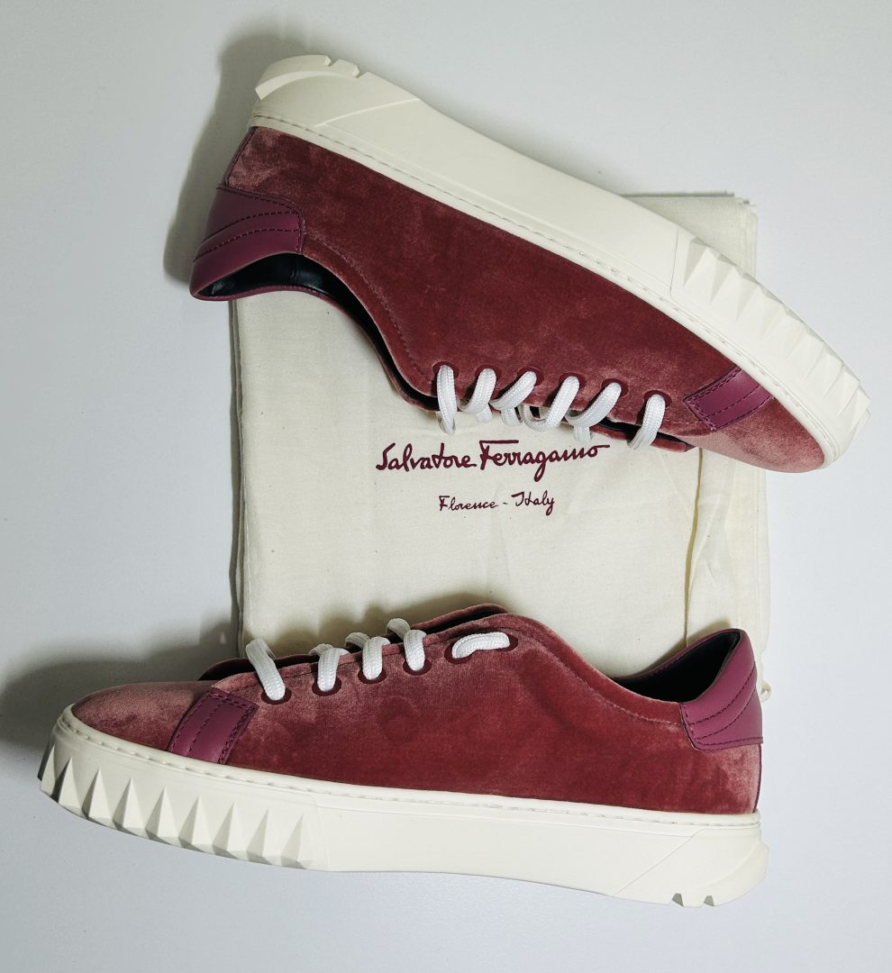 Salvatore Ferragamo Burgundy Low Top Sneakers image 5