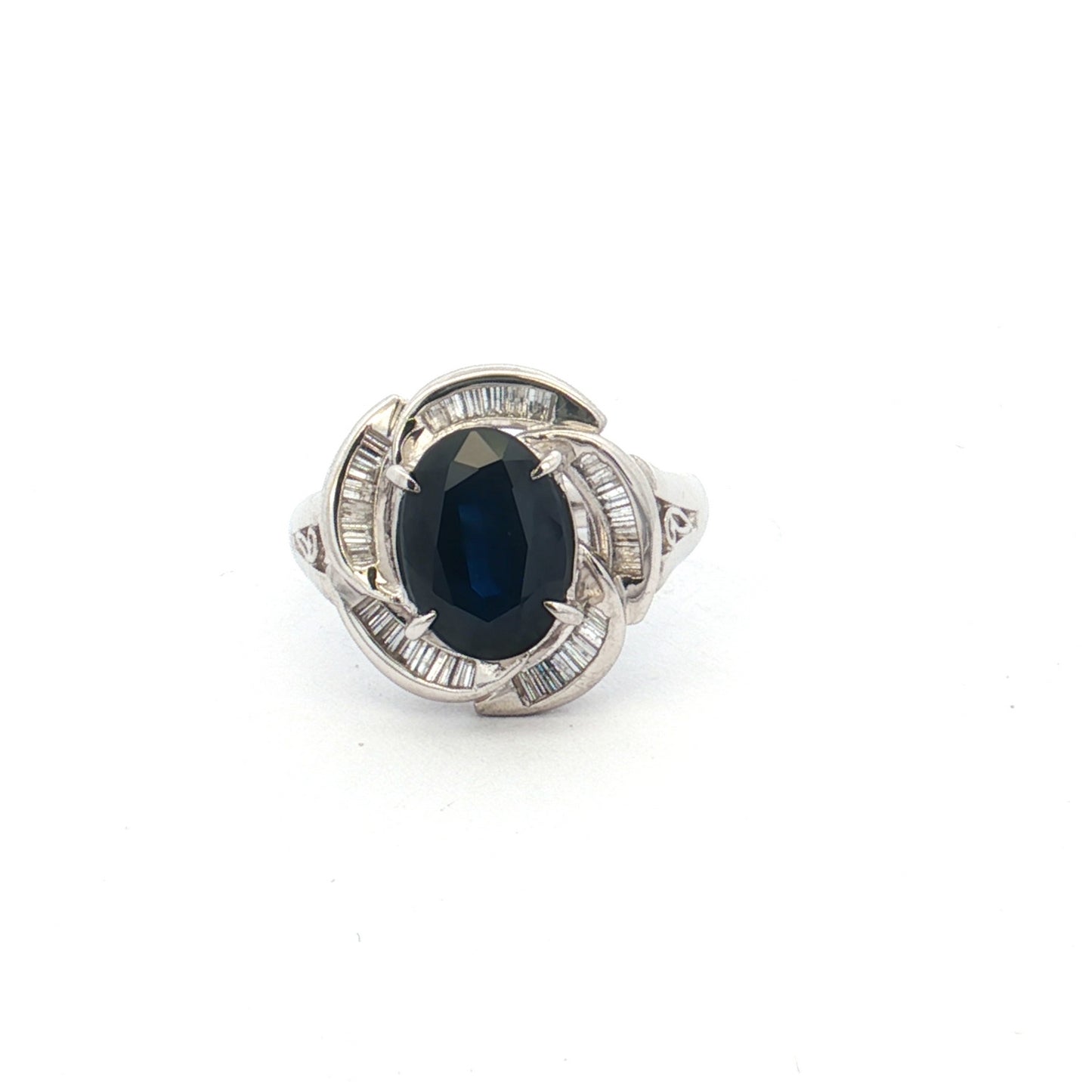 Platinum Royal Blue Sapphire & Diamond Cluster Ring
