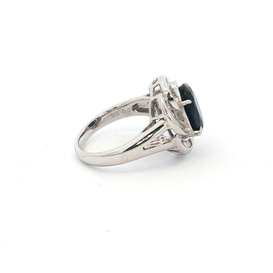 Platinum Royal Blue Sapphire & Diamond Cluster Ring