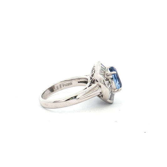 Platinum Cornflower Blue Sapphire & Diamond Ballerina Ring
