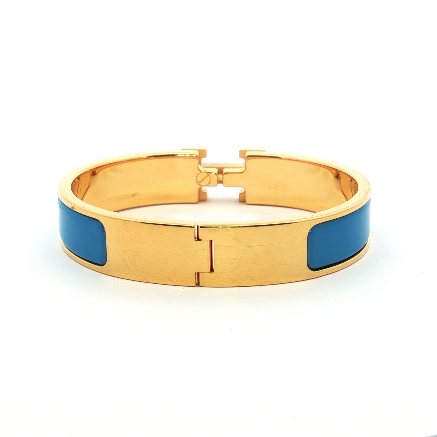 Hermès Clic H Blue Enamel Gold Bracelet