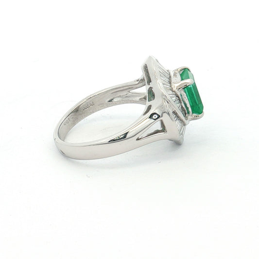 Platinum 1.45ct Colombian Emerald & Diamond Ballerina Cluster Ring