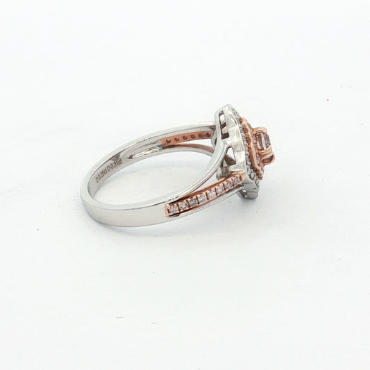 White & Rose Gold Pink Diamond Halo Ring