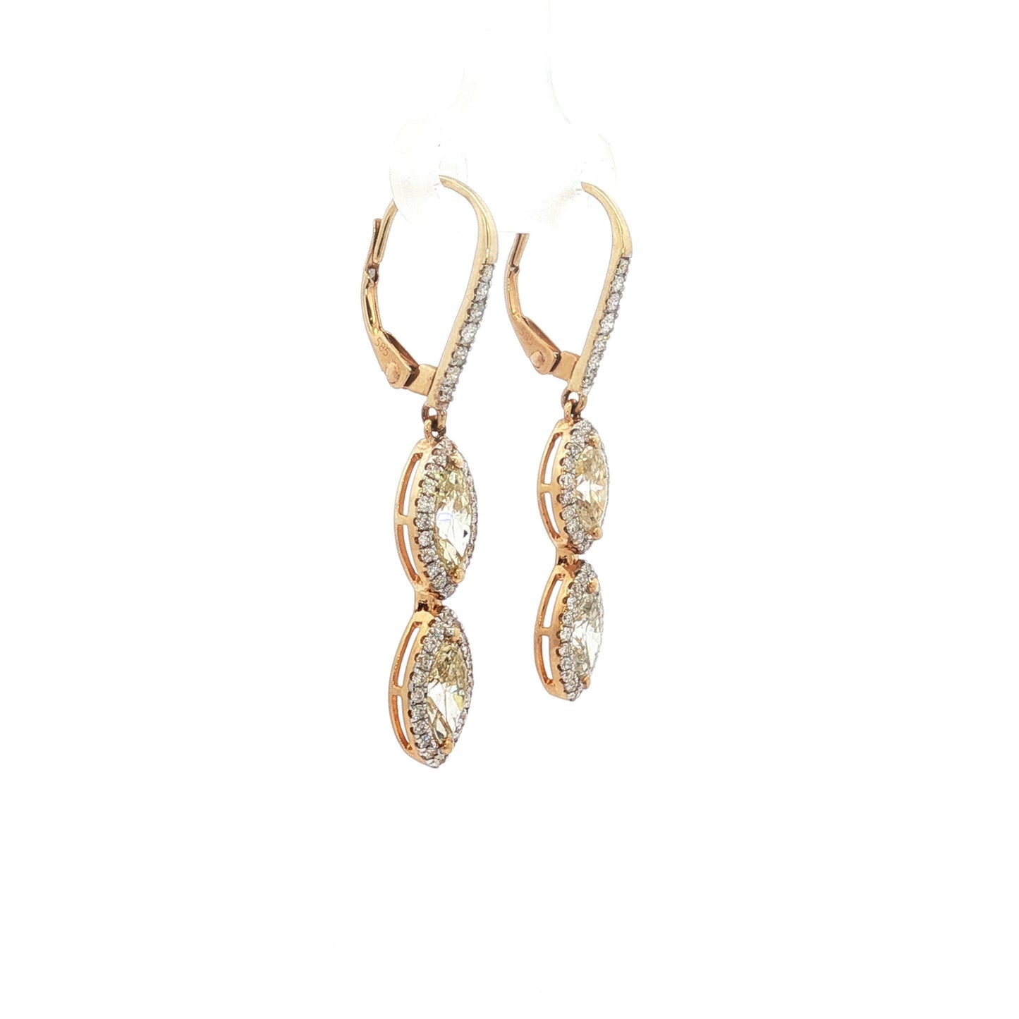 14ct Yellow Gold Marquise Diamond Double-Drop Earrings