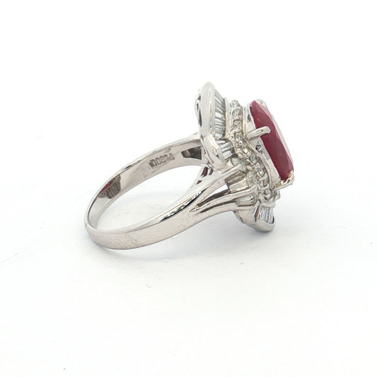 Platinum 4.08ct Ruby & Diamond Ballerina Cluster Ring
