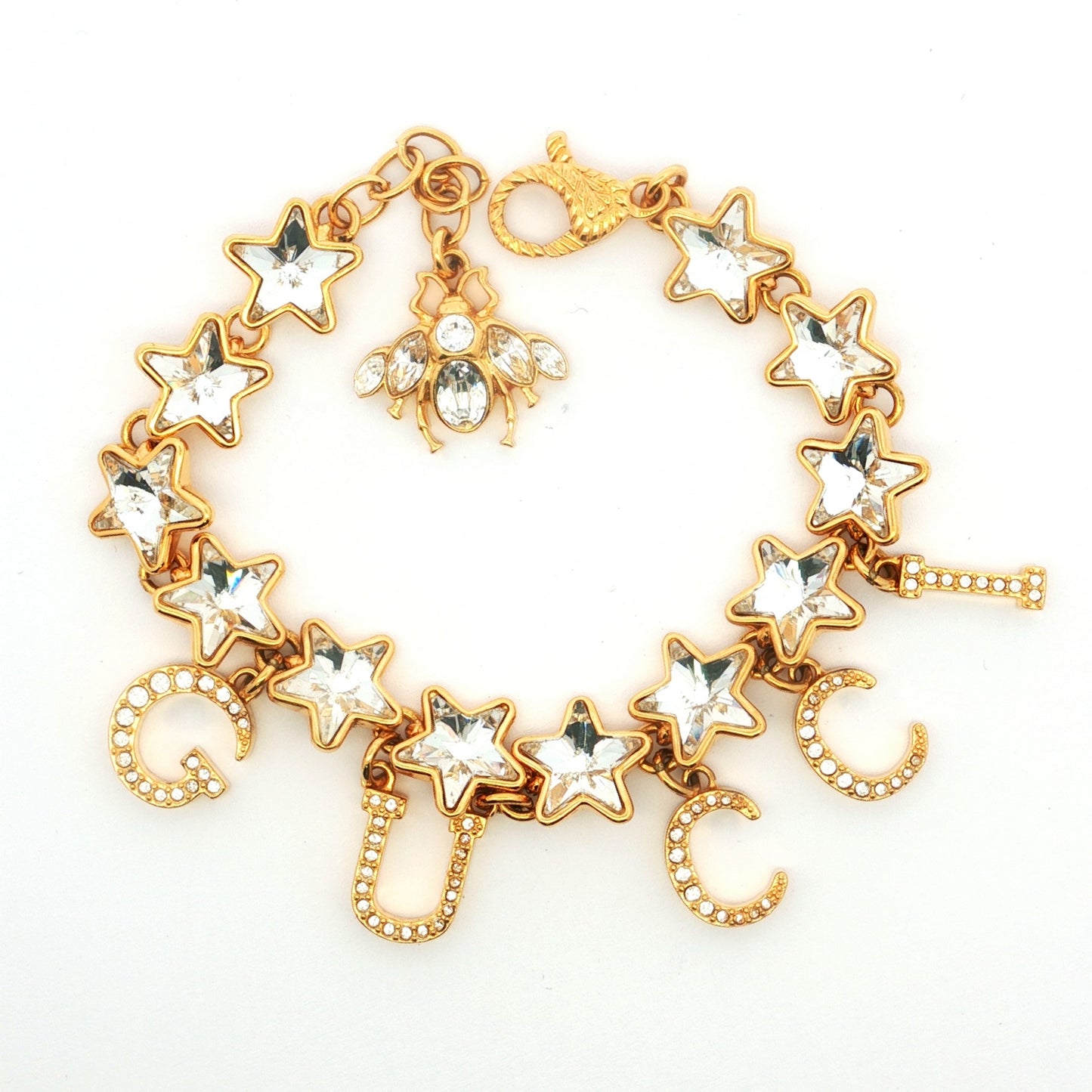 Gucci Crystal Star & Bee Charm Bracelet