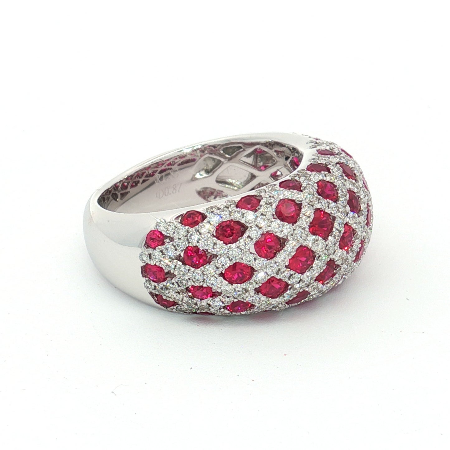 18ct White Gold Ruby Diamond High Dome Ring