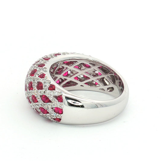 18ct White Gold Ruby Diamond High Dome Ring