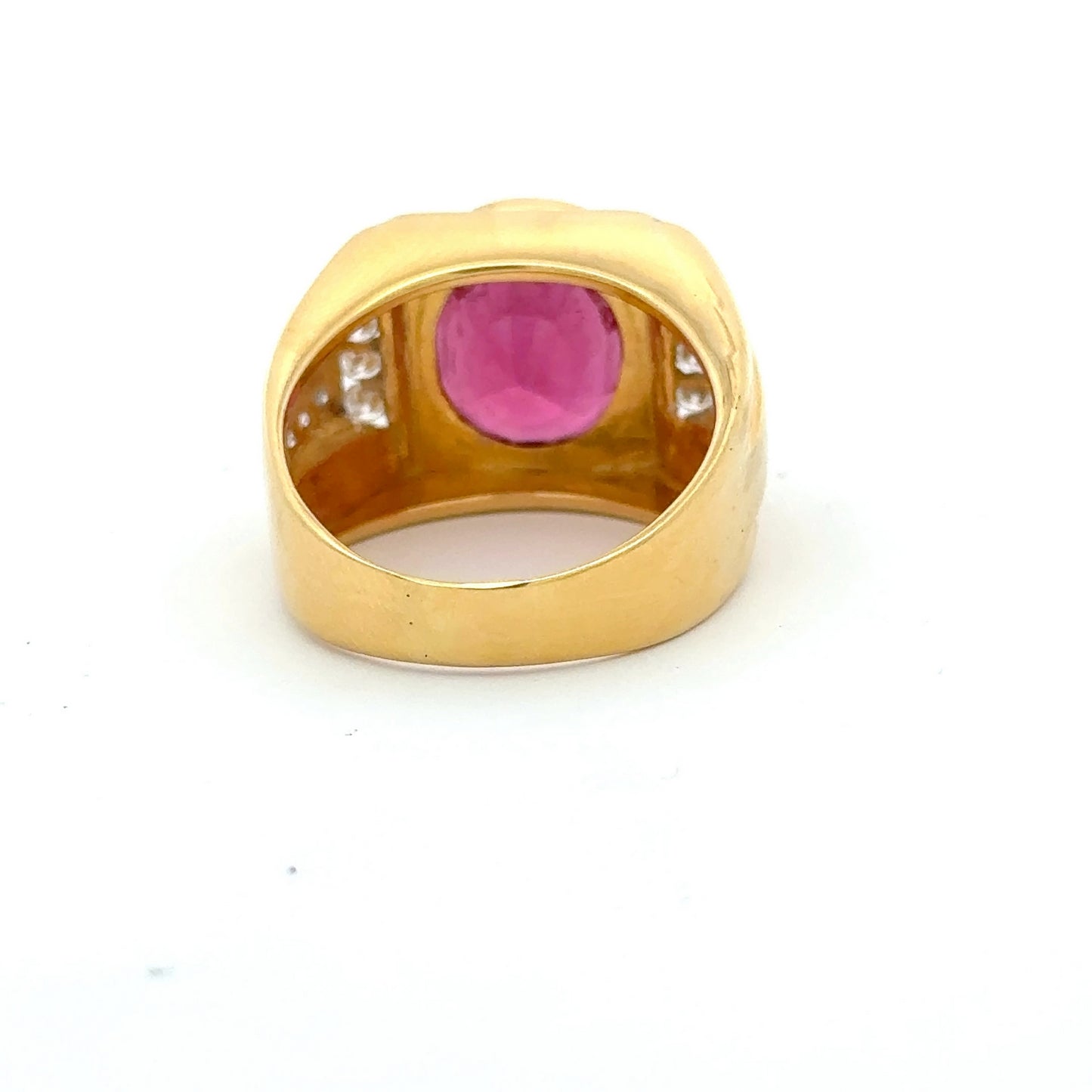 18ct Yellow Gold Rubellite Tourmaline Diamond Men's Ring