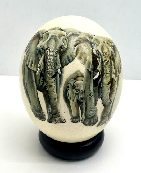 Hand Painted 'Elephants Loxodonta Africana' Ostrich Egg Shell image 1
