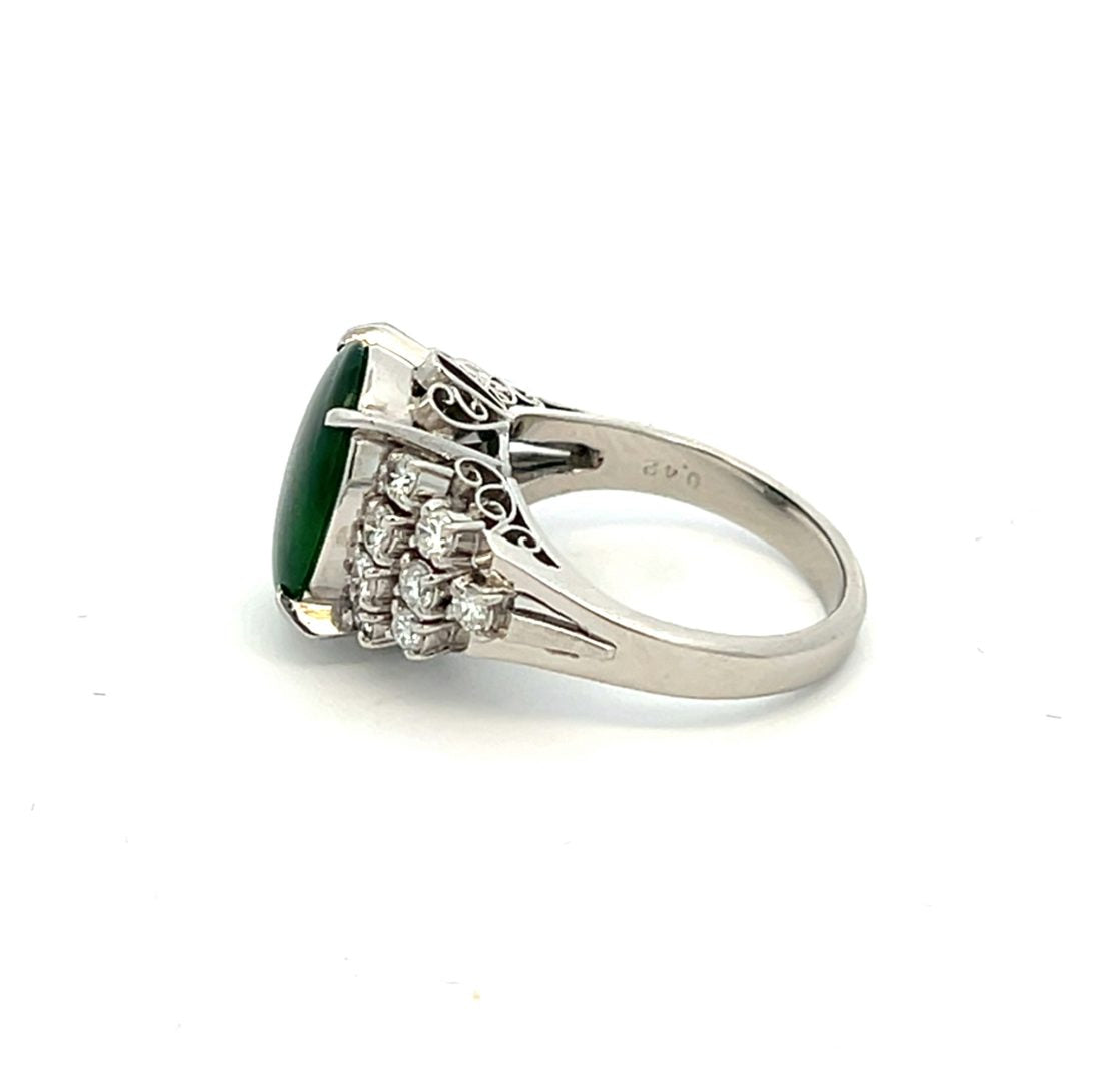 Platinum 2.21ct Jade & 0.42ct Diamond Cluster Ring image 3