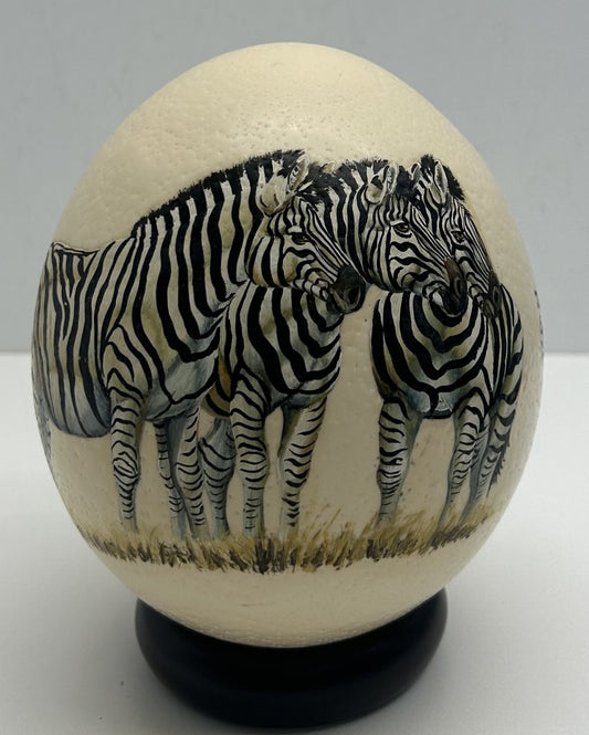 Hand Painted 'Zebras Equus Burchellii' Ostrich Egg Shell image 1