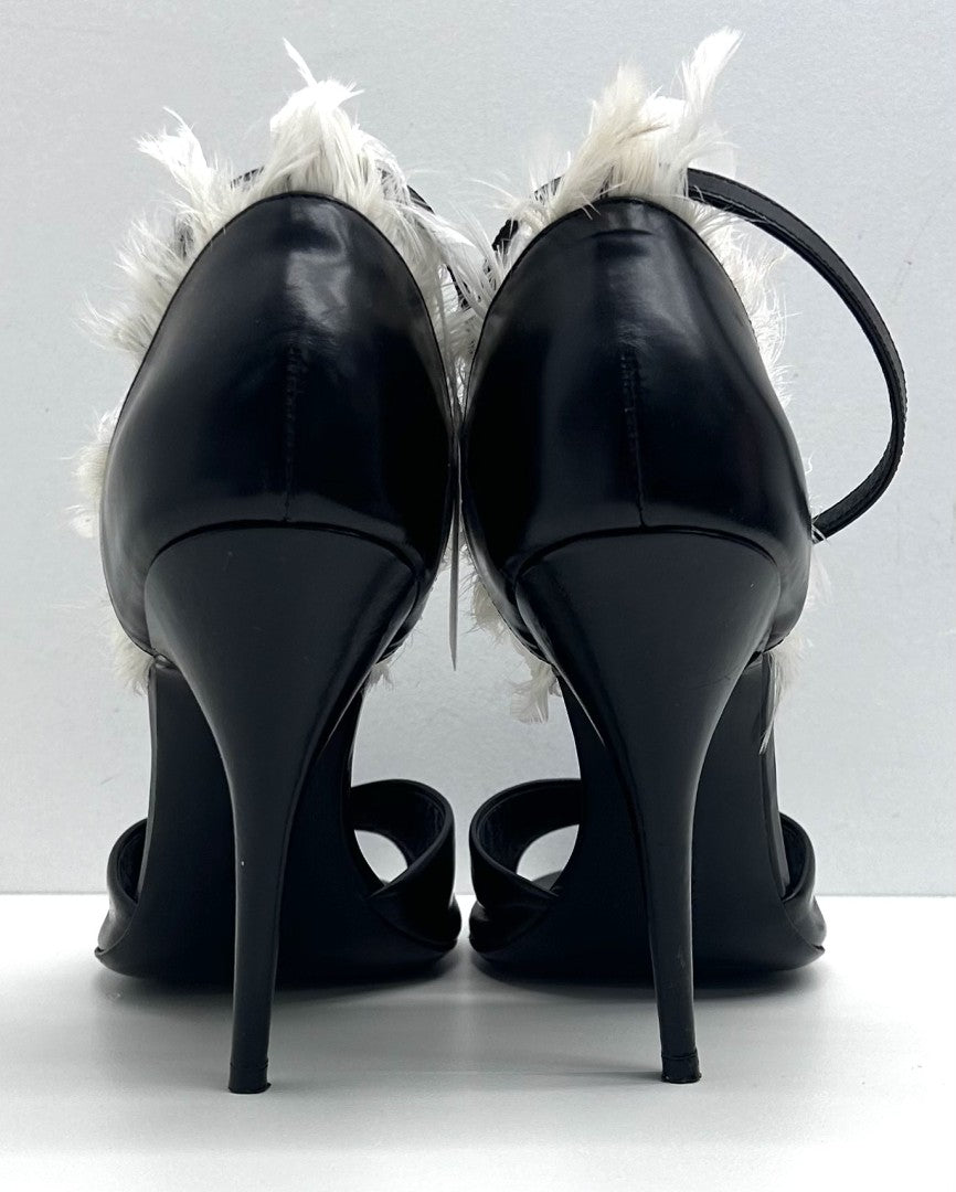 GIVENCHY BLACK LEATHER & FEATHER ANKLE STRAP PUMPS image 2