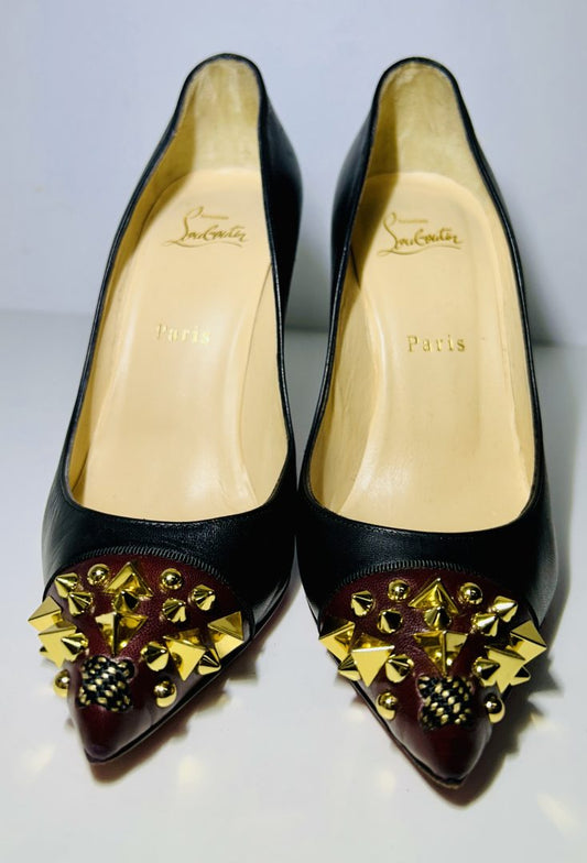 Christian Louboutin Black & Burgundy Studded Heels image 1
