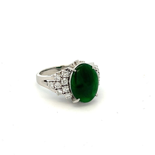 Platinum 2.21ct Jade & 0.42ct Diamond Cluster Ring image 1