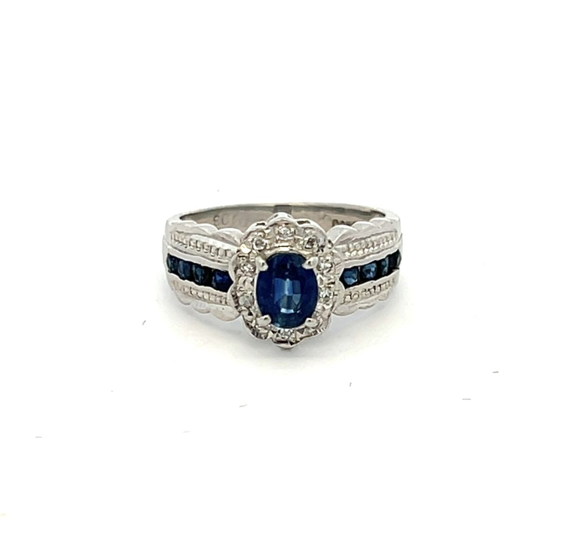 Platinum 0.77ct Ceylon-Type Blue Sapphire & Diamond Cluster Ring image 0