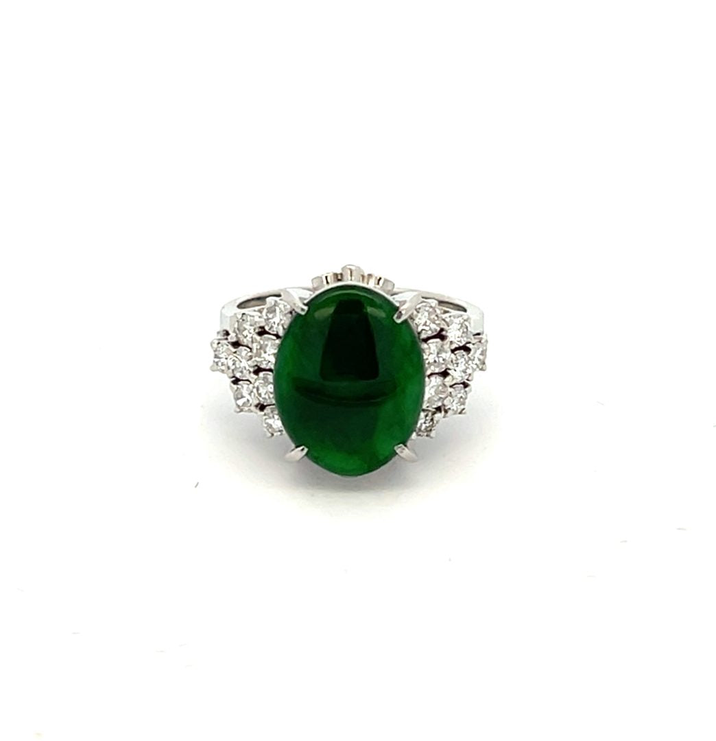 Platinum 2.21ct Jade & 0.42ct Diamond Cluster Ring image 0