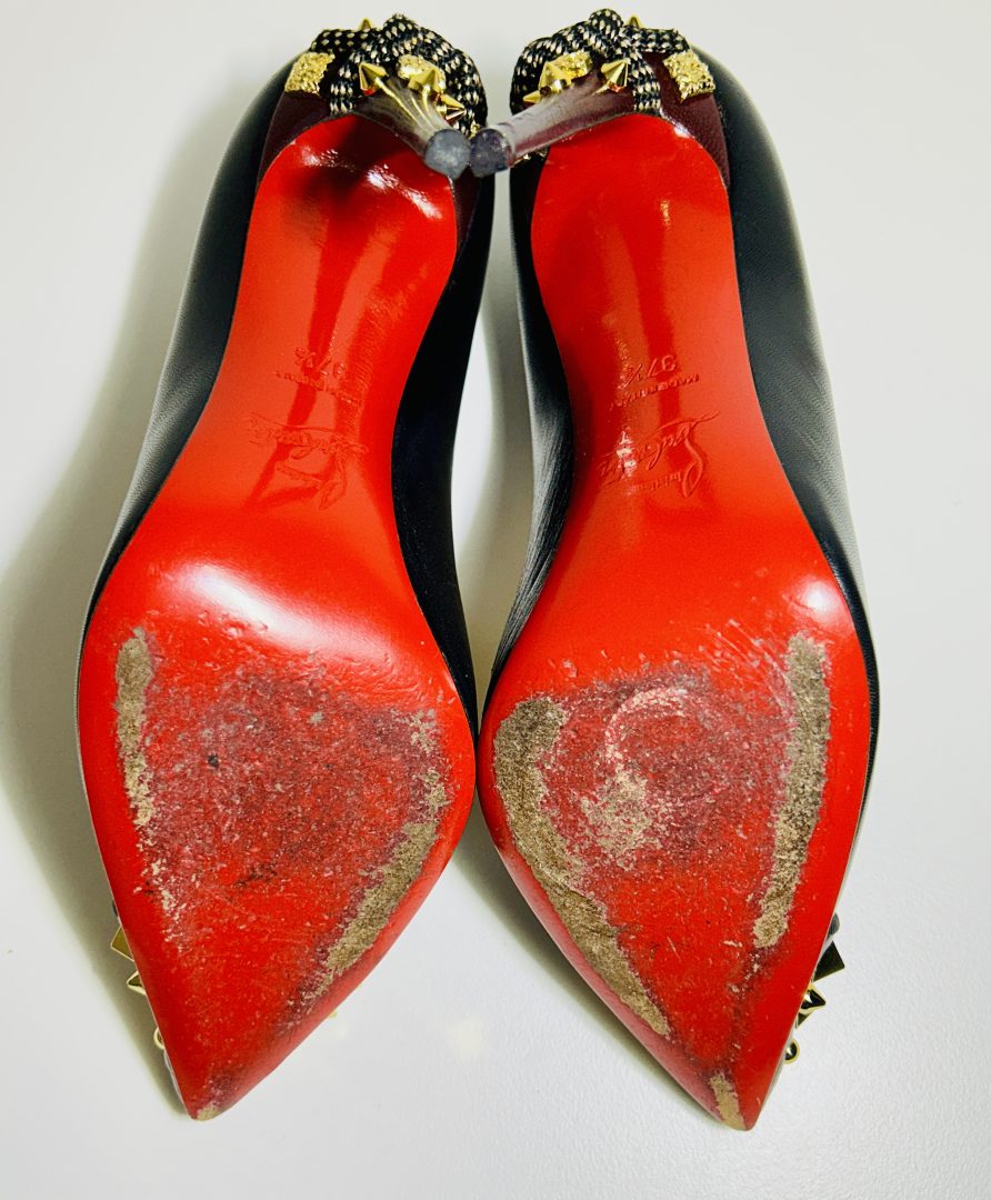 Christian Louboutin Black & Burgundy Studded Heels image 5