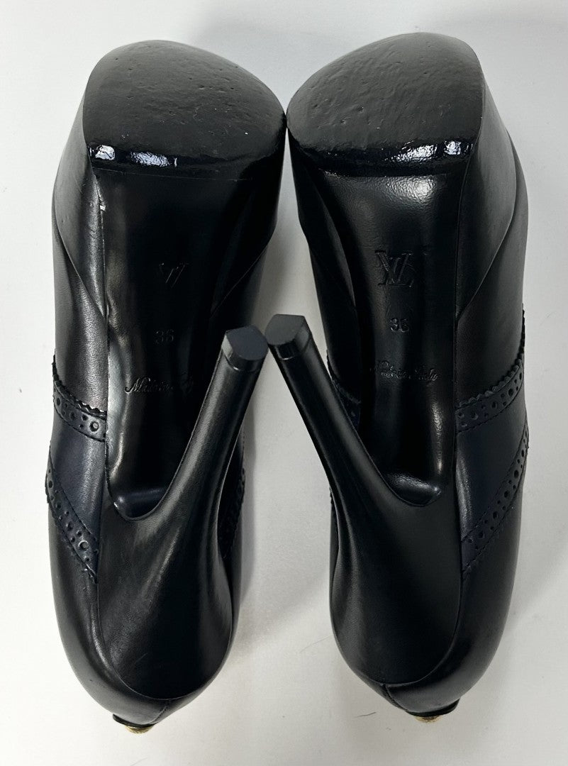 LOUIS VUITTON BLACK/NAVY LEATHER PEEP TOE PLATFORMS image 4
