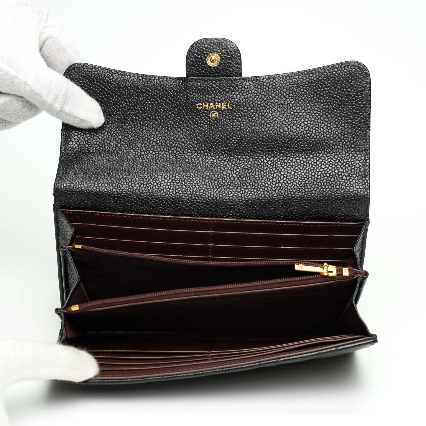 Chanel Black Caviar Quilted Long Flap Wallet