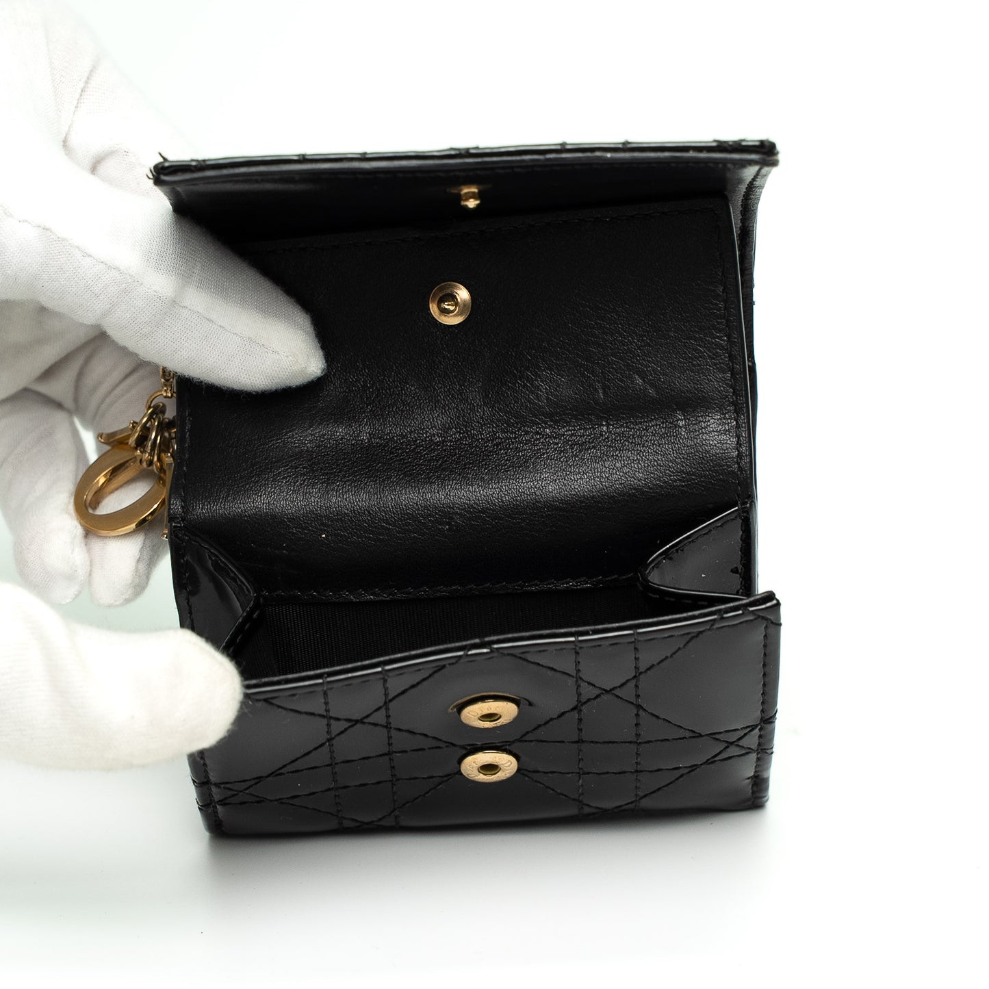 Christian Dior Lady Lotus Wallet Black Patent
