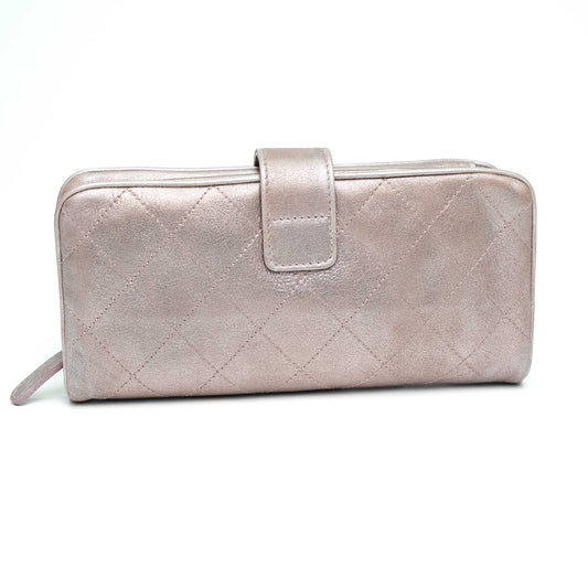 Chanel Metallic Pink Quilted Long Wallet with Detachable Pouch
