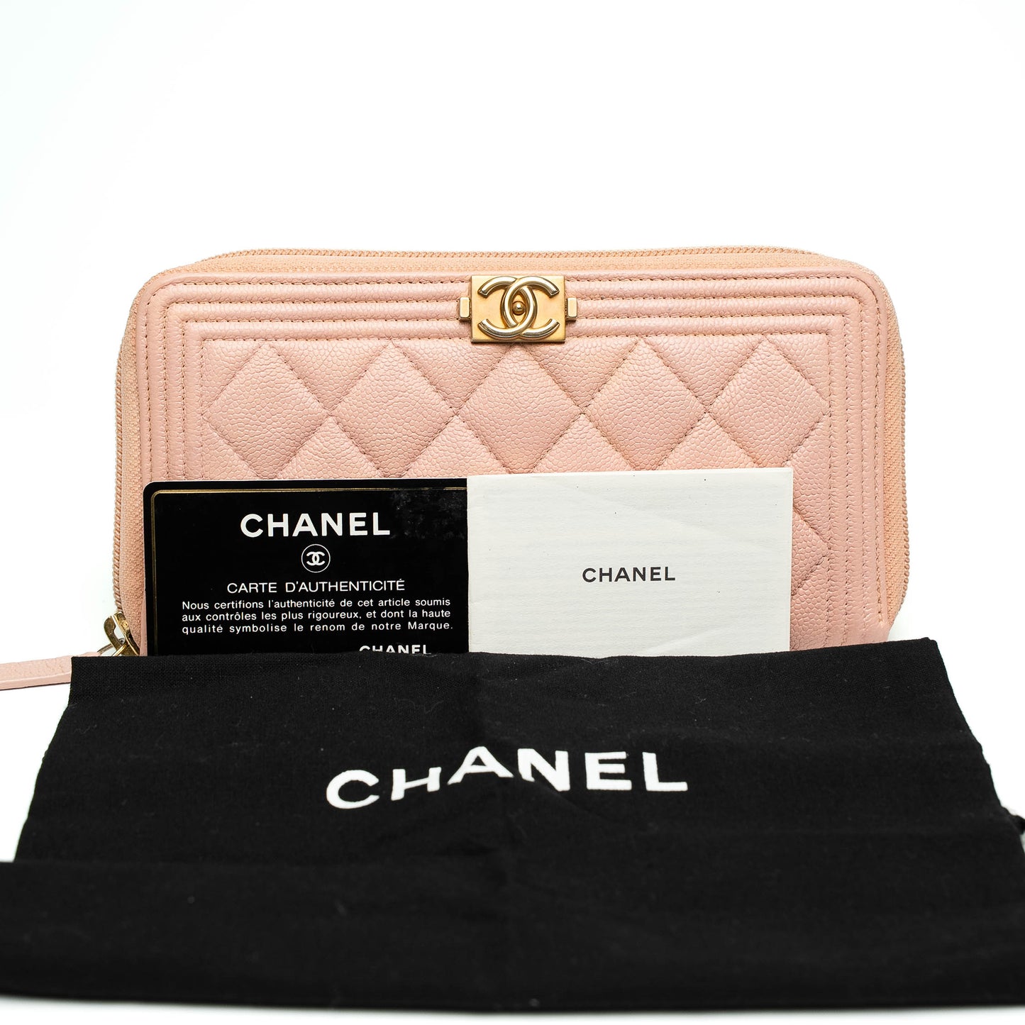 Chanel Boy Zip Around Light Pink Long Wallet