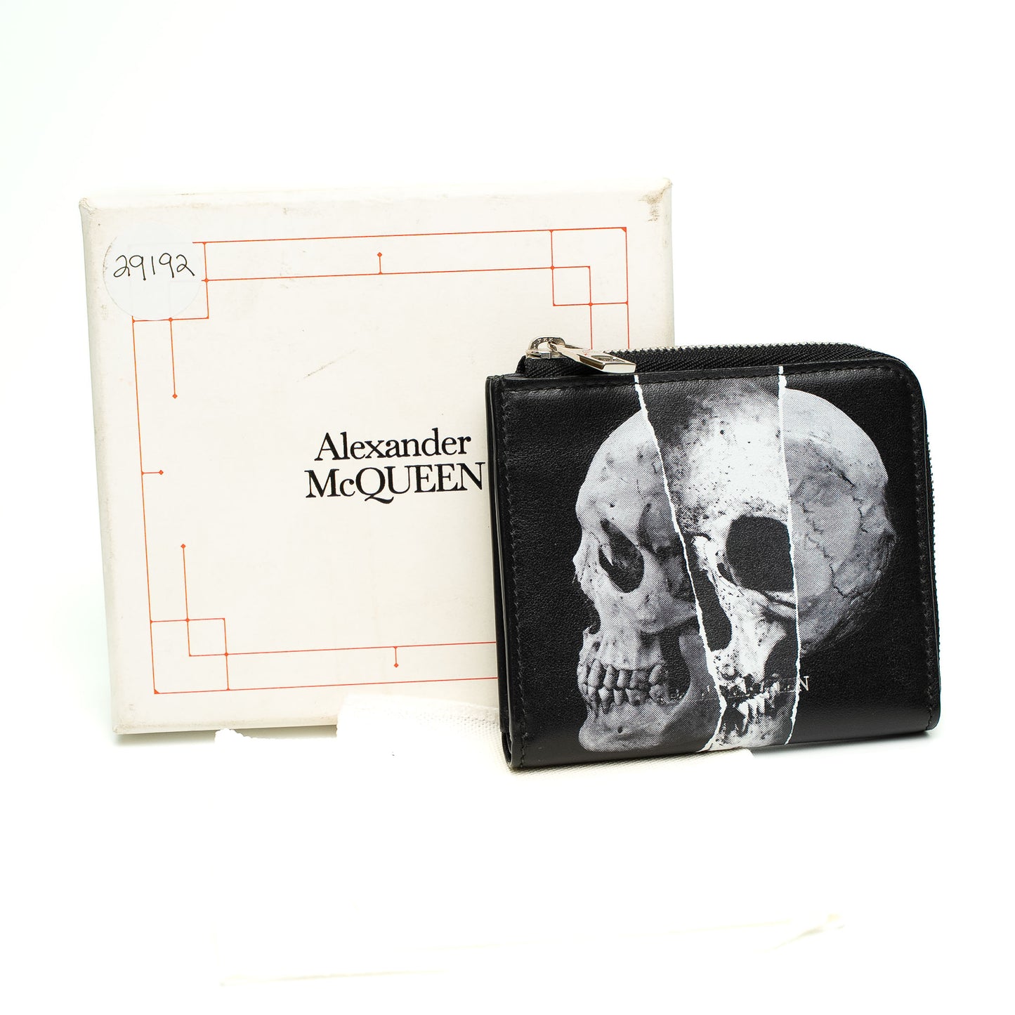 Alexander McQueen Skull Print Black Leather Zip Wallet