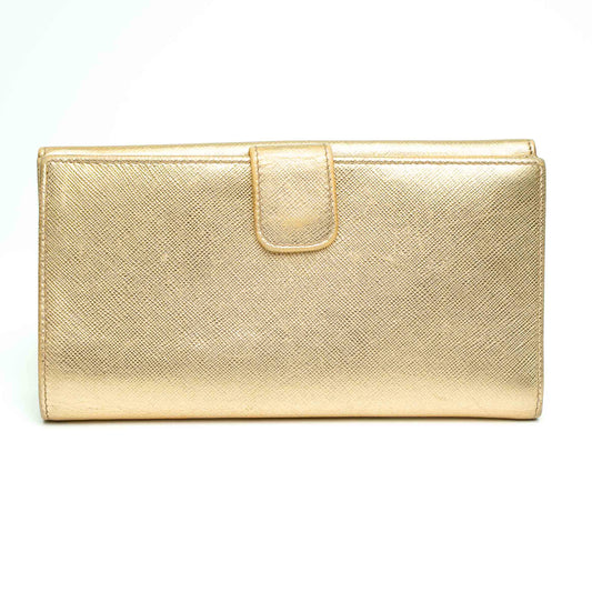 Prada Gold Saffiano Leather Long Wallet