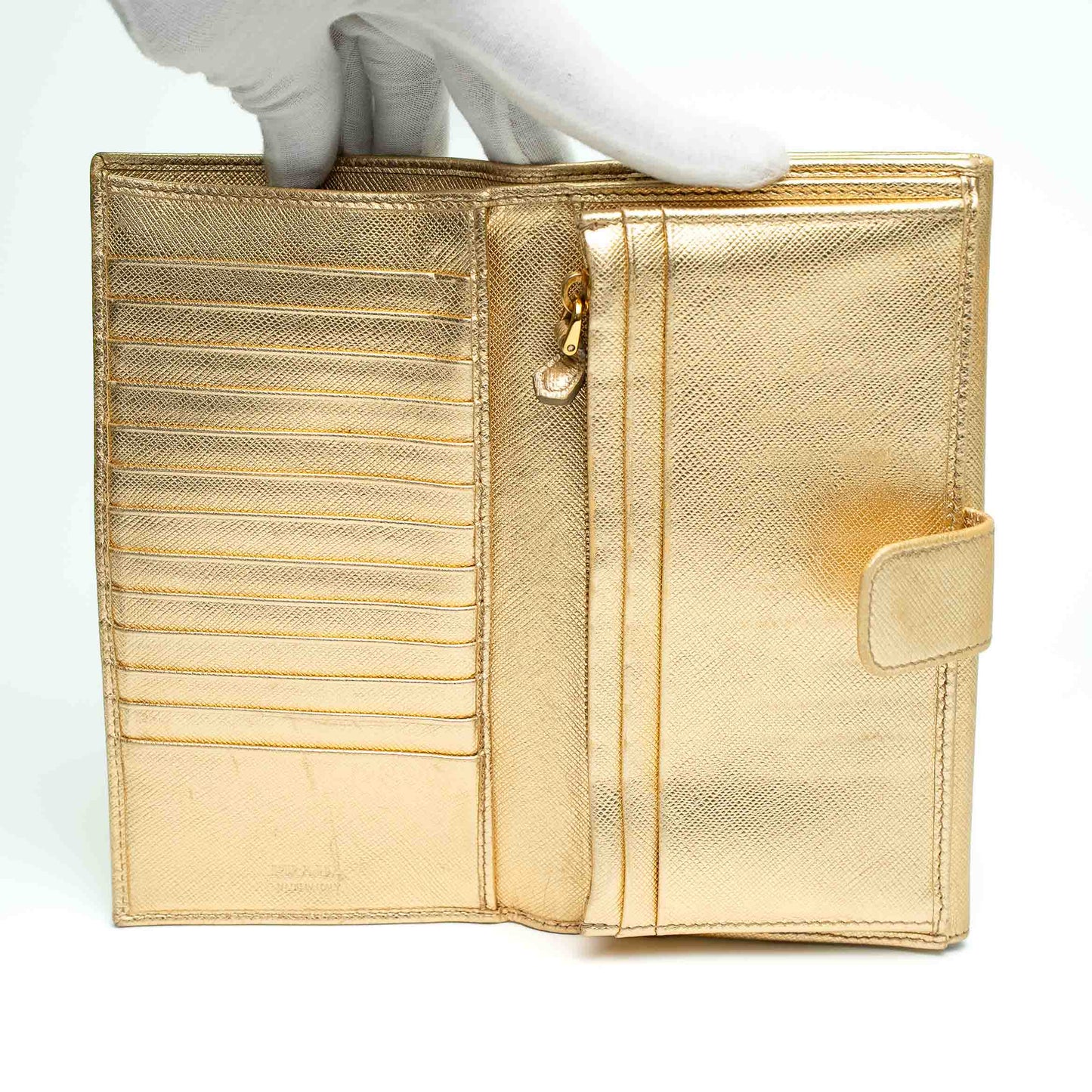 Prada Gold Saffiano Leather Long Wallet