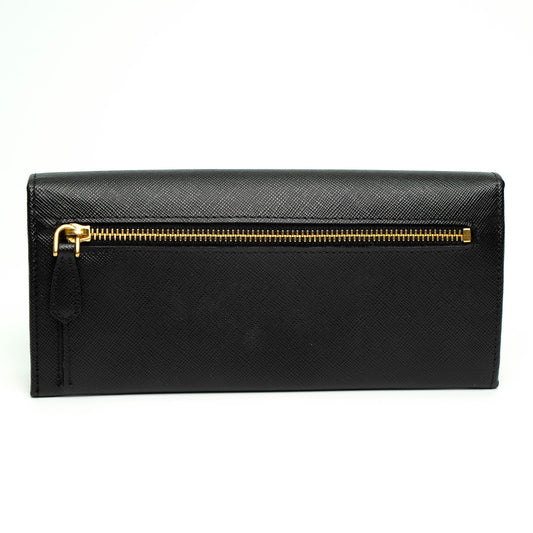 Prada Black & Cream Saffiano Leather Long Wallet