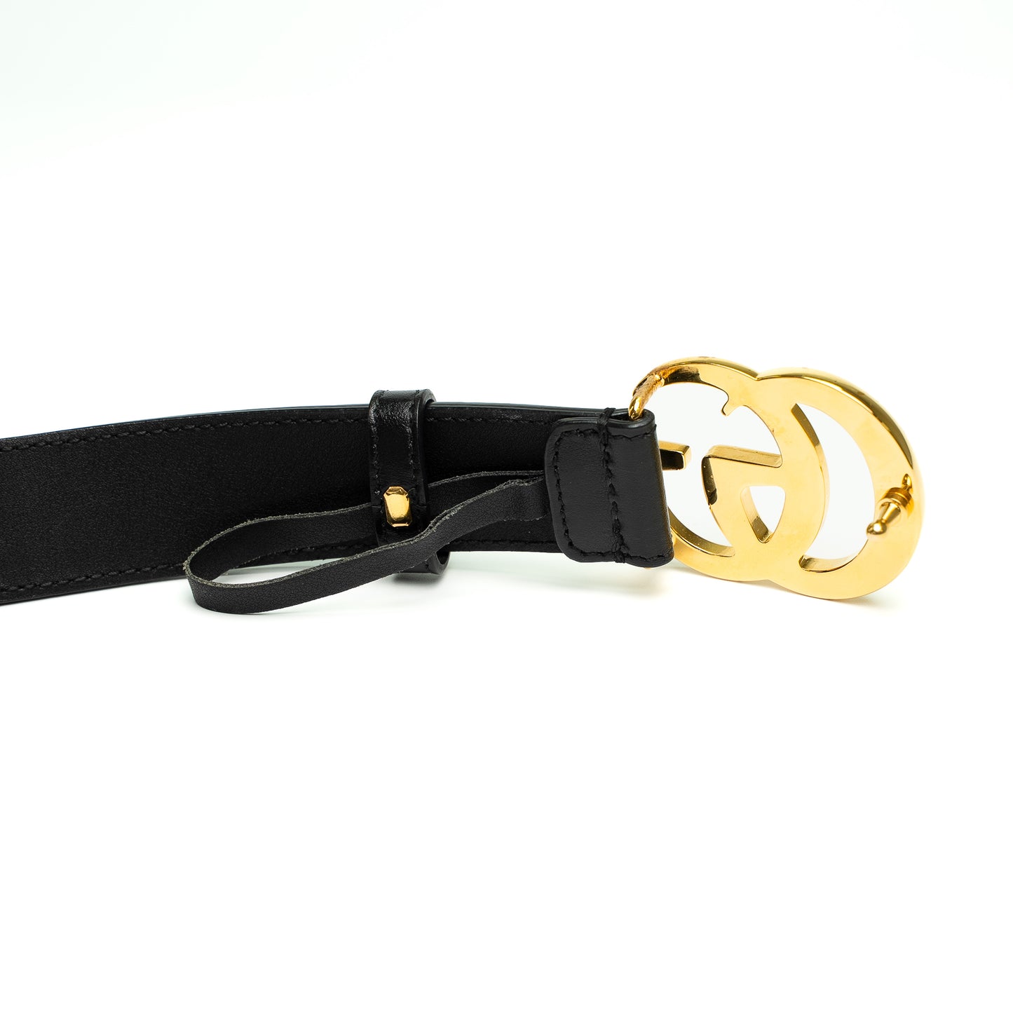 Gucci GG Marmont Black Leather Gold Buckle Belt