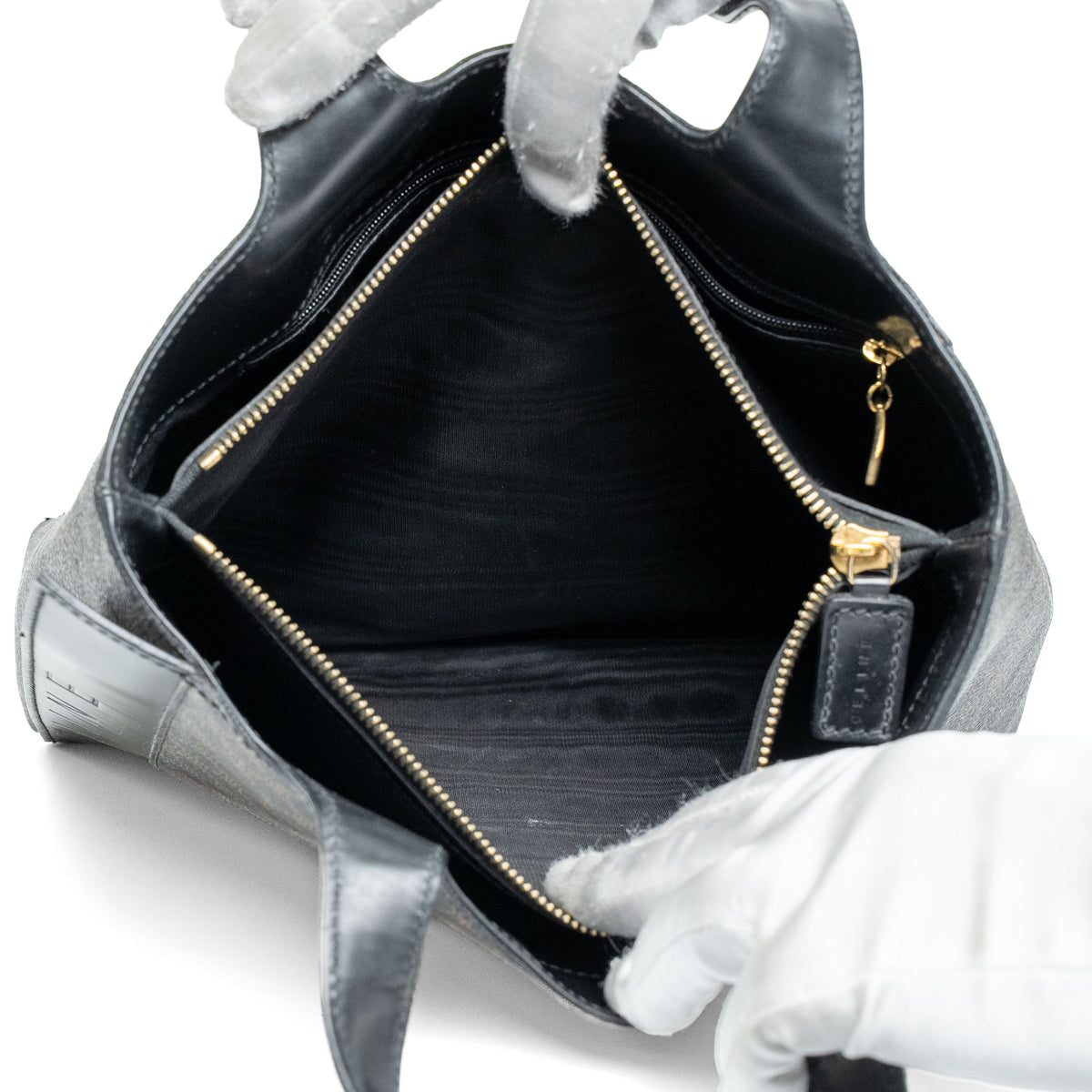 Celine Triomphe Canvas Black Leather Tote Bag