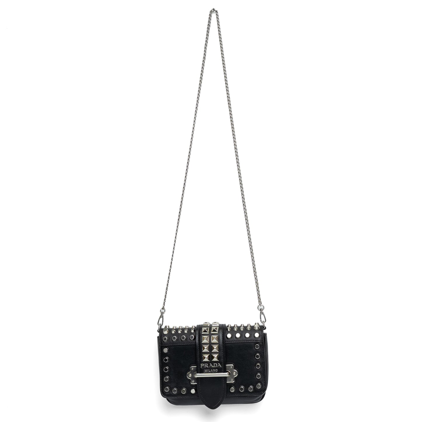 Prada Studded Black Leather Chain Shoulder Bag