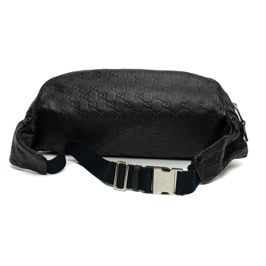 Gucci GG Ssima Black Leather Waist Crossbody Bag