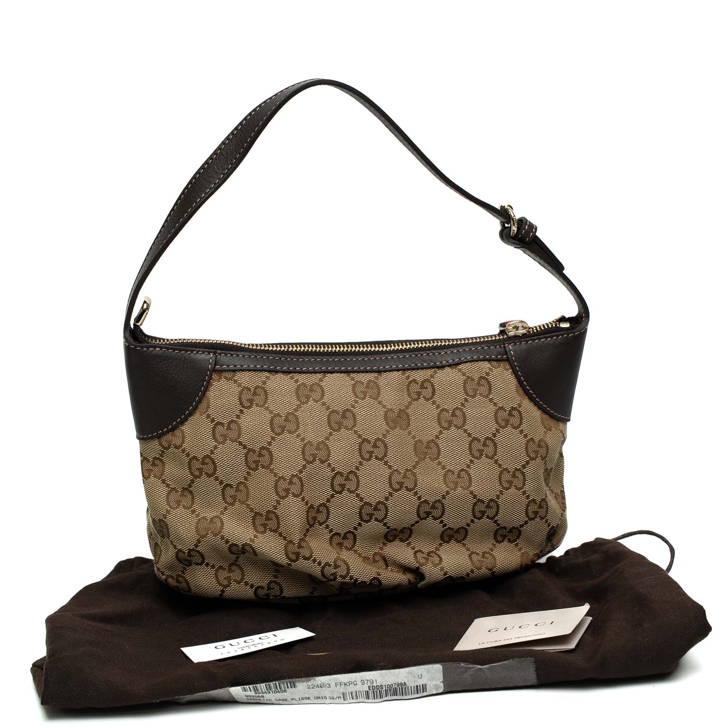 Gucci GG Canvas Beige Ebony Small Pochette Bag