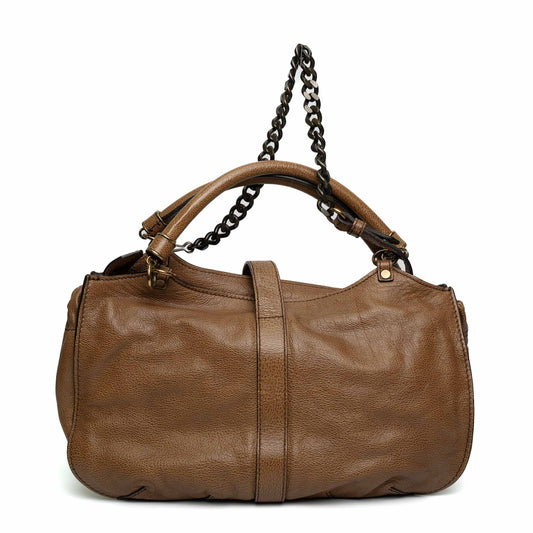 Burberry Brown Leather Chain Shoulder Bag Turn Lock